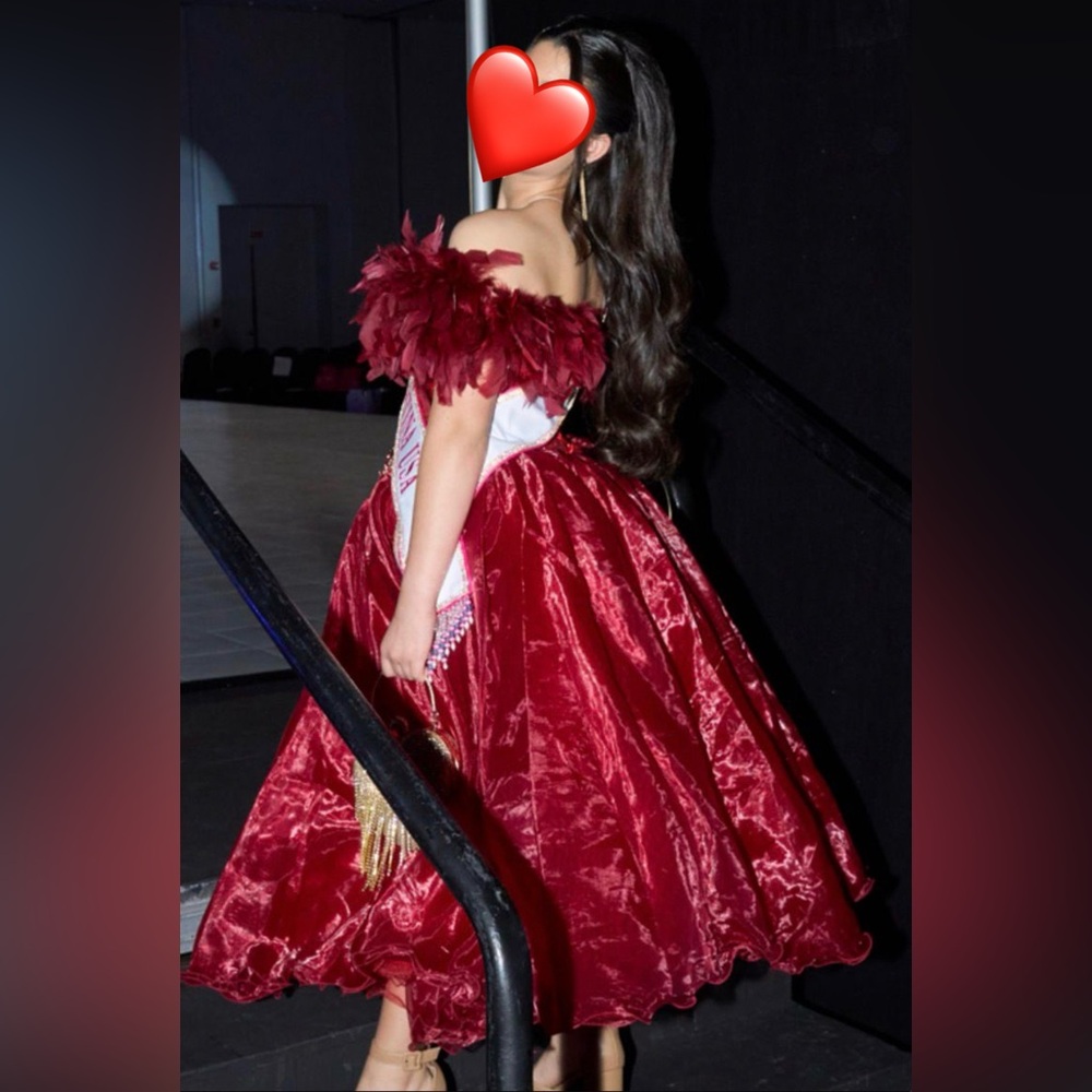Pageant Elegant Red Corset Feathered Preteen Cocktail Dress